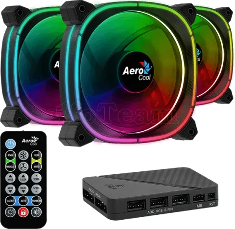 Photo de Lot de 3 Ventilateurs de boitier AeroCool Astro 12 Pro RGB 12cm (Noir)