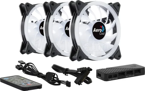 Photo de Lot de 3 Ventilateurs de boitier AeroCool Duo 12 Pro RGB 12cm avec télécommande (Noir)