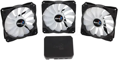 Photo de Lot de 3 Ventilateurs de boitier AeroCool P7-F12 Pro RGB 12cm (Noir) avec Hub