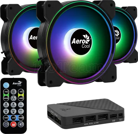 Photo de Lot de 3 Ventilateurs de boitier Aerocool Saturn 12F Pro RGB 12cm (Noir) avec télécommande