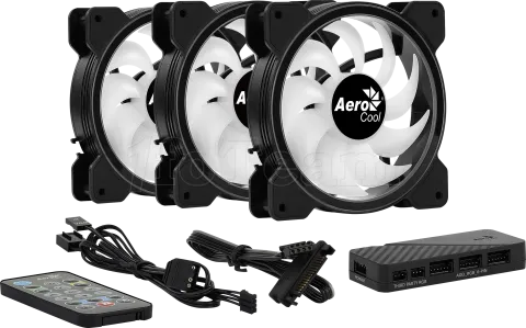 Photo de Lot de 3 Ventilateurs de boitier Aerocool Saturn 12F Pro RGB 12cm (Noir) avec télécommande