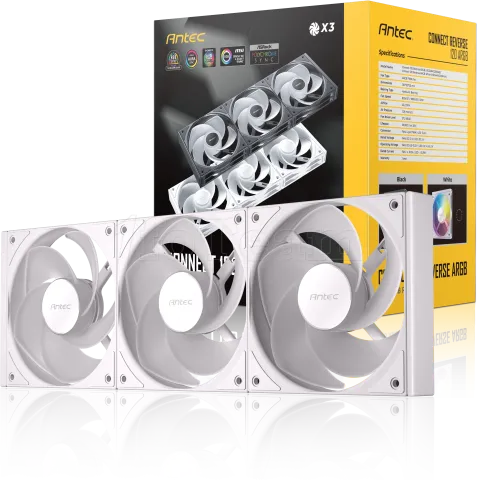 Photo de Lot de 3 Ventilateurs de boitier Antec Connect Reverse - 12cm (Blanc)