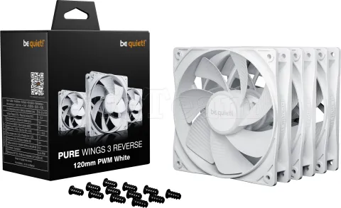 Photo de Lot de 3 Ventilateurs de boitier be quiet! Pure Wings 3 PWM Reverse - 12cm (Blanc)