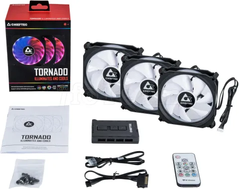 Photo de Lot de 3 Ventilateurs de boitier Chieftec Tornado RGB 12cm (Noir)