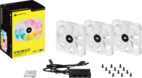 Photo de Lot de 3 Ventilateurs de boitier Corsair iCue SP120 Elite Performance PWM RGB - 12cm (Blanc)