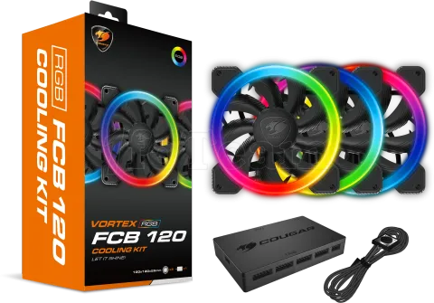 Photo de Lot de 3 Ventilateurs de boitier Cougar Vortex FCB RGB 12cm (Noir)