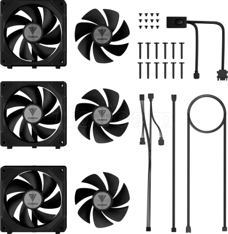 Photo de Lot de 3 Ventilateurs de boitier Gamdias Aeolus P2 RGB - 12cm (Noir)