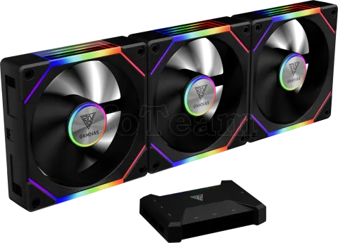 Photo de Lot de 3 Ventilateurs de boitier Gamdias Aeolus P2U RGB - 12cm (Noir)