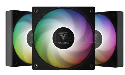 Photo de Lot de 3 Ventilateurs de boitier Gamdias Notus M1 RGB - 12cm (Noir)