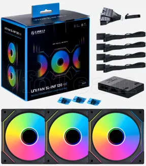 Photo de Lot de 3 Ventilateurs de boitier Lian Li Uni Fan SL-Infinity RGB - 12cm (Noir)