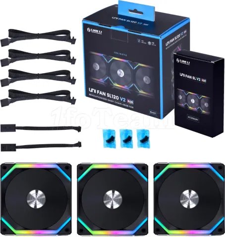 Photo de Lot de 3 Ventilateurs de boitier Lian Li Uni Fan SL V2 RGB - 12cm (Noir)