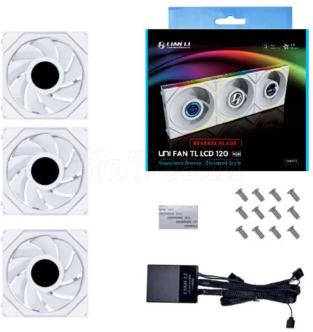 Photo de Lot de 3 Ventilateurs de boitier Lian Li Uni Fan TL LCD Reverse RGB - 12cm (Blanc)