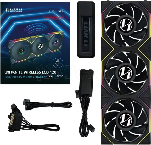 Photo de Lot de 3 Ventilateurs de boitier Lian Li Uni Fan TL Wireless LCD Reverse RGB - 12cm (Noir)