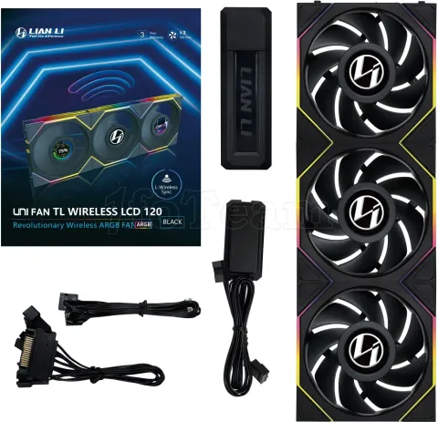 Photo de Lot de 3 Ventilateurs de boitier Lian Li Uni Fan TL Wireless LCD RGB - 12cm (Noir)