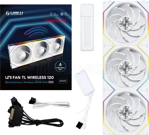 Photo de Lot de 3 Ventilateurs de boitier Lian Li Uni Fan TL Wireless Reverse RGB - 12cm (Blanc)
