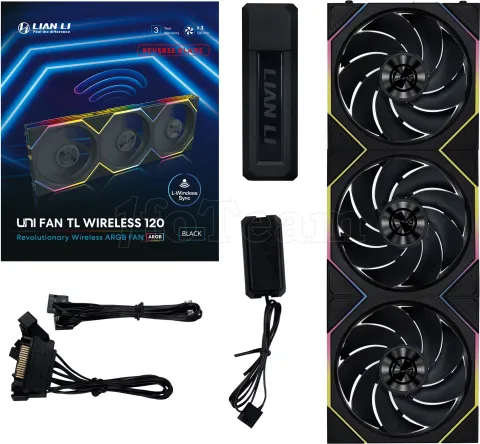 Photo de Lot de 3 Ventilateurs de boitier Lian Li Uni Fan TL Wireless Reverse RGB - 12cm (Noir)