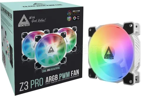 Photo de Lot de 3 Ventilateurs de boitier Montech Z3 Pro RGB - 12cm (Noir)