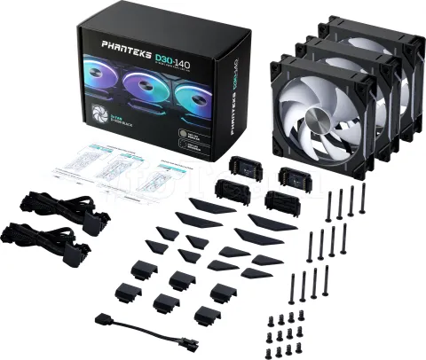 Photo de Lot de 3 Ventilateurs de boitier Phanteks D30 Regular Airflow RGB - 14cm (Noir)