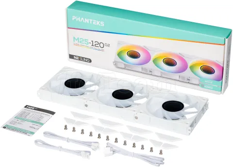 Photo de Lot de 3 Ventilateurs de boitier Phanteks M25 Gen2 Reverse RGB - 12cm (Blanc)