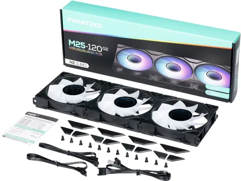 Photo de Lot de 3 Ventilateurs de boitier Phanteks M25 Gen2 Reverse RGB - 12cm (Noir)