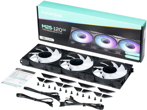 Photo de Lot de 3 Ventilateurs de boitier Phanteks M25 Gen2 RGB - 12cm (Noir)