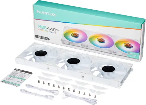 Photo de Lot de 3 Ventilateurs de boitier Phanteks M25 Gen2 RGB - 14cm (Blanc)