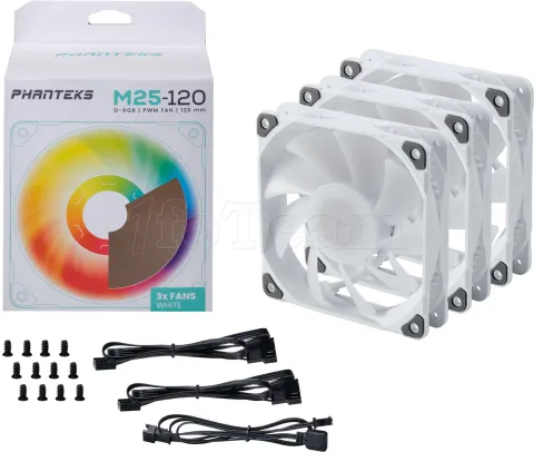 Photo de Lot de 3 Ventilateurs de boitier Phanteks M25 RGB - 12cm (Blanc)