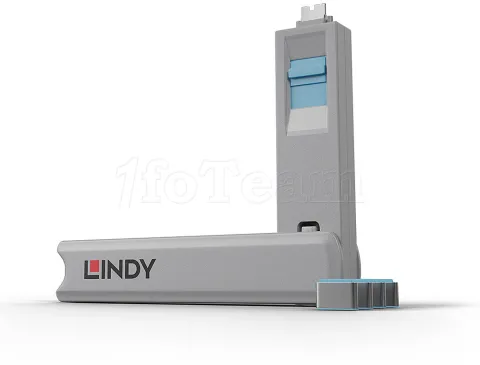 Photo de Lot de 4 Bloqueurs de ports USB-C Lindy (Gris/Bleu)