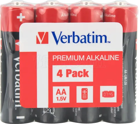 Photo de Lot de 4 piles Alcaline Verbatim Premium type AA (LR6) 1,5V (Bulk)