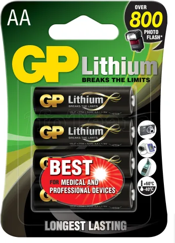 Photo de Lot de 4 piles Lithium GP Batteries type AA (FR6) 1,5V