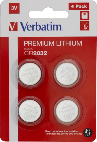 Photo de Lot de 4 Piles plates Verbatim Premium CR2032 3V