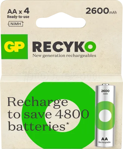 Photo de Lot de 4 piles rechargeables GP Batteries ReCyko type AA (LR6) 2600mAh