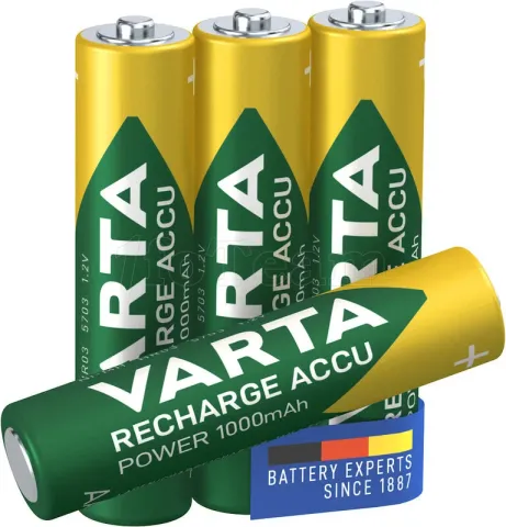 Photo de Lot de 4 piles rechargeables Varta Recharge Accu Power type AAA (LR3) 1000mAh