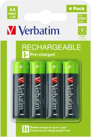 Photo de Lot de 4 piles rechargeables Verbatim Premium type AA (LR6) 1,2V 2500mAh