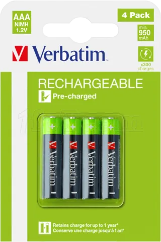 Photo de Lot de 4 piles rechargeables Verbatim Premium type AAA (LR03) 1,2V 950mAh