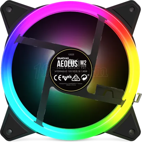 Photo de Lot de 4 Ventilateurs de boitier Gamdias Aeolus M2 RGB 12cm (Noir)