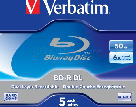 Photo de Lot de 5 BluRay BD-R DL Verbatim - 50Go