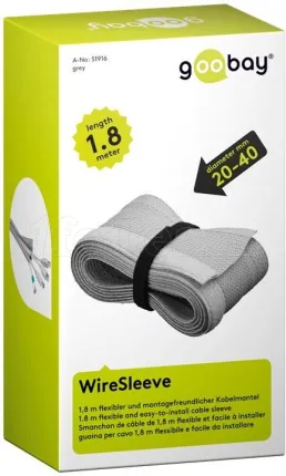 Photo de Manchon textile Organisateur de câbles Goobay WireSleeve 180x4cm avec Velcro (Gris)