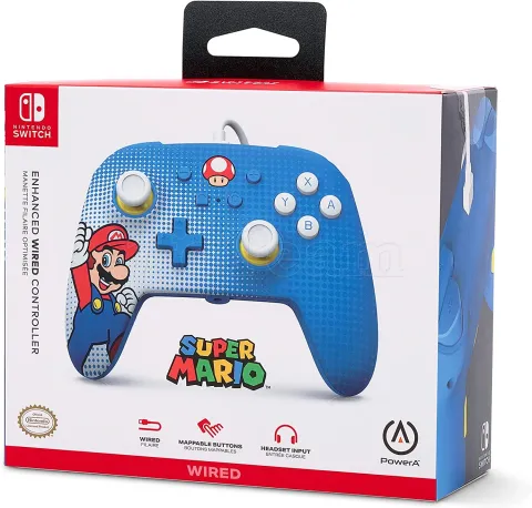 Photo de Manette de jeu filaire PowerA Enhanced Mario pour Nintendo Switch (Bleu)