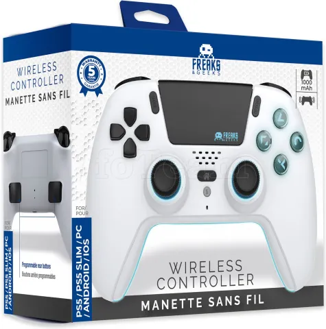 Photo de Manette de jeu sans fil Bluetooth Freaks and Geeks pour PS5/PC (Blanc)