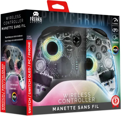 Photo de Manette de jeu sans fil LED Freaks and Geeks Polychroma pour Switch/PC