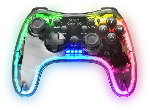 Photo de Manette de jeu sans fil Mars Gaming MGP-24 RGB (Transparent)