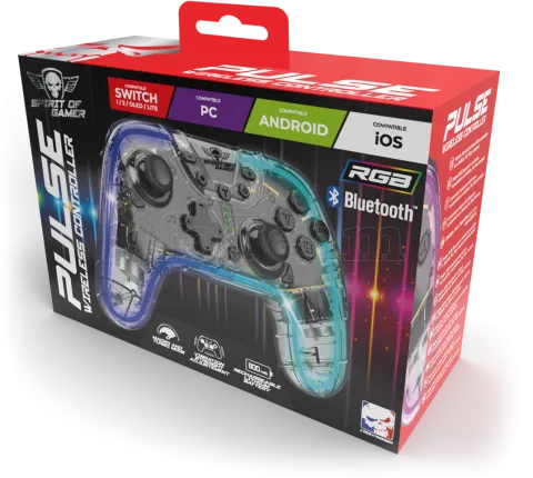 Photo de Manette de jeu sans fil Spirit Of Gamer Pulse Bluetooth RGB (Transparent)