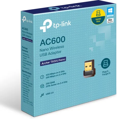 Photo de Mini Carte Réseau USB WiFi TP-Link Archer T600U Nano (AC600)