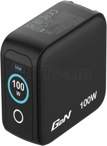 Photo de Mini chargeur secteur Verbatim avec écran x2 USB C + x1 USB A 100w (Noir)