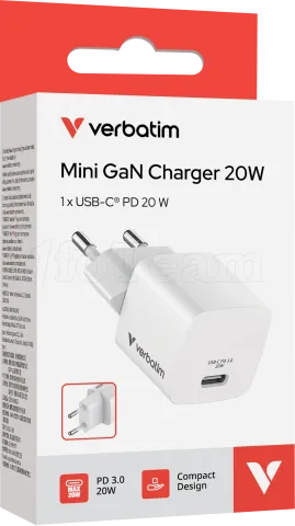 Photo de Mini chargeur secteur Verbatim GaN USB-C 20W (Blanc)