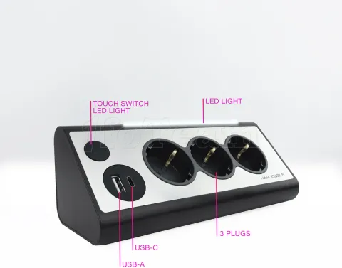 Photo de Multiprise 3 prises Nanocable + 1x USB-A et 1x USB-C 1.5m