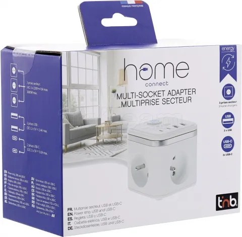 Photo de Multiprise 3 prises T'nB 1,5m + 2x USB-A & 2x USB-C (Blanc)