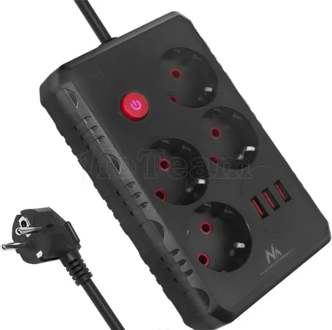 Photo de Multiprise 4 prises Maclean MCE392 + USB + Interrupteur 1,50m (Noir)