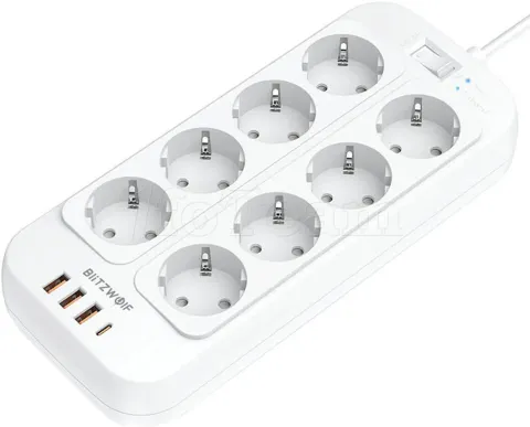 Photo de Multiprise 8 prises Blitzwolf BW-PC2 + 4xUSB et interrupteur 2m (Blanc)